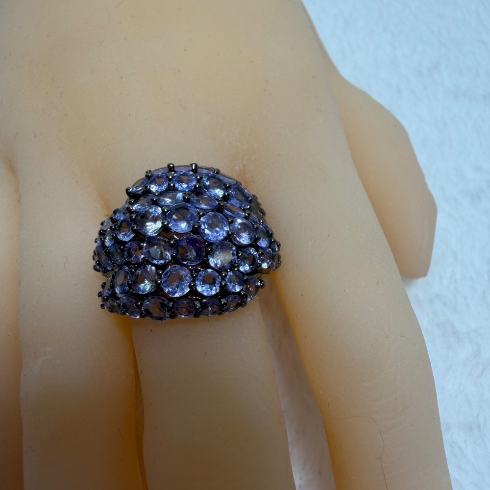 Tanzanite Cluster Cocktail Ring 925 Sterling Silver Violet Blue Statement Sz 8